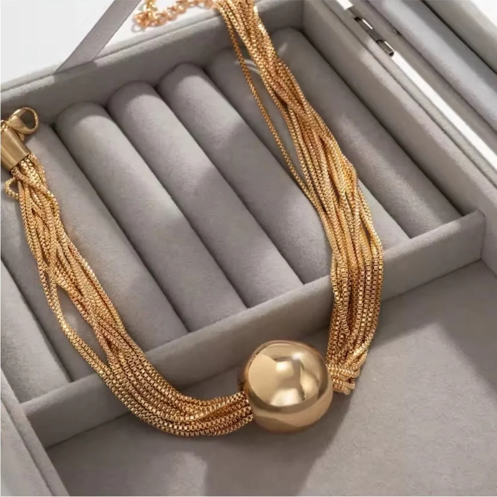 Bbl Gold Sphere Multi-Strand Choker Necklace - Picture 3 of 4
